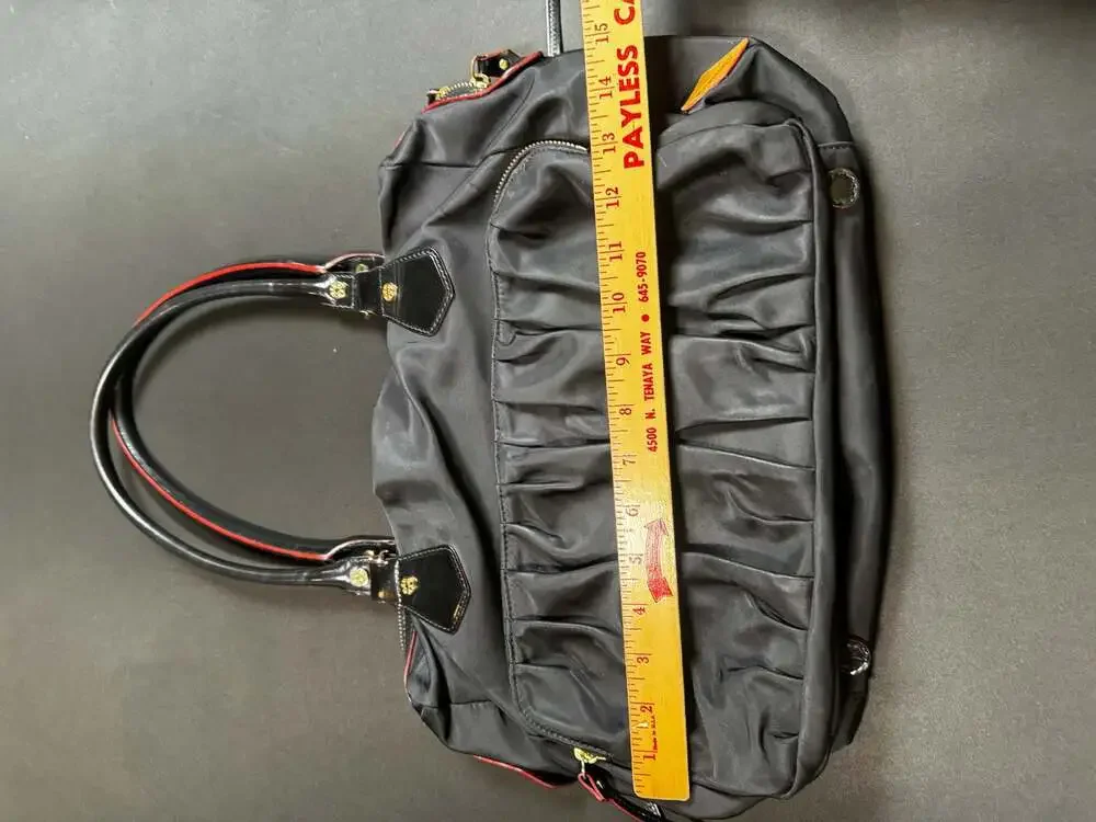 MZ Wallace Black Nylon Satchel Handbag with Dual Exterior Pockets